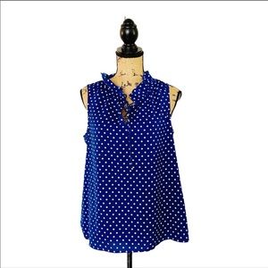 J. Crew Blue White Polka Dot Sleeveless Blouse 12